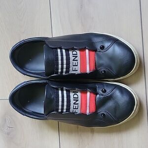 Fendi Navy Leather Rockoko Scallop Slip On Sneakers Size 36